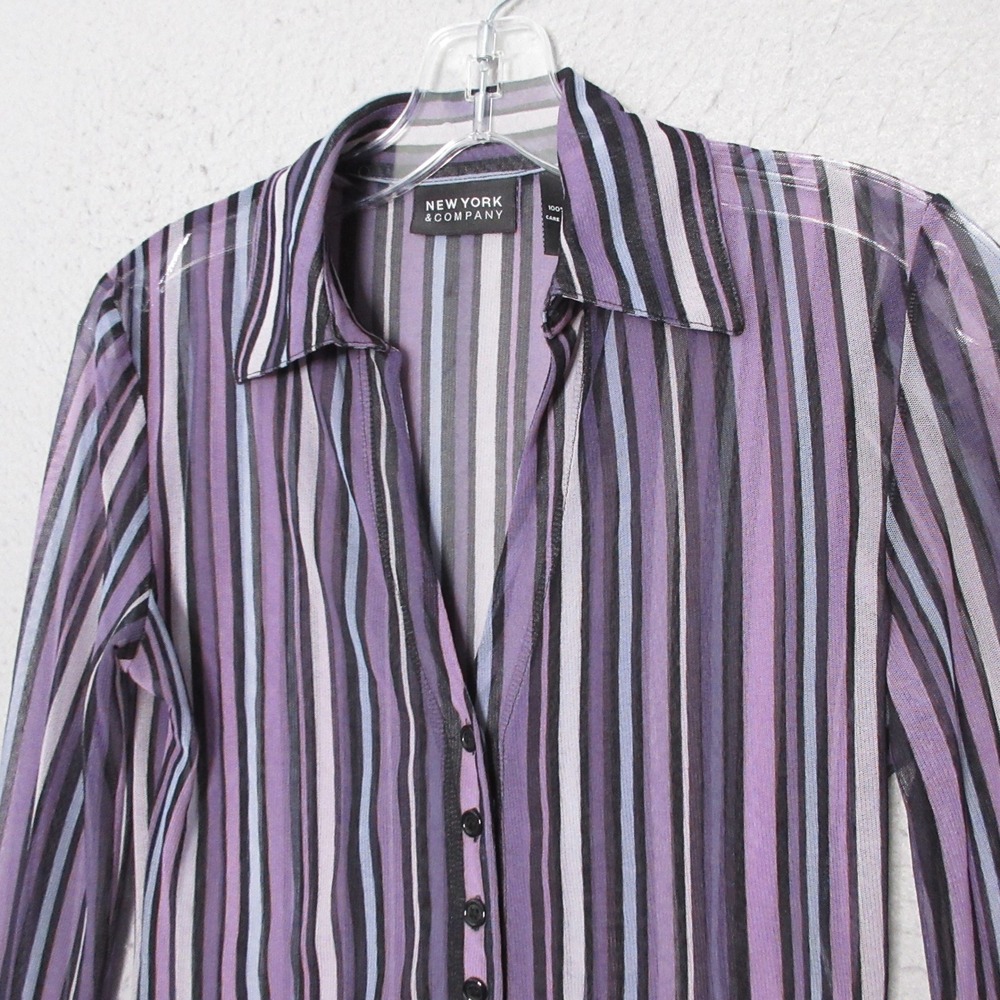 Vintage New York & Co Top Purple Striped Sheer Y2K Grunge Whimsigoth 90s Minimal
